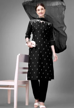 Embroidered Art Silk Pakistani Suit in Black