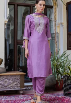 Embroidered Art Silk Pakistani Suit in Purple