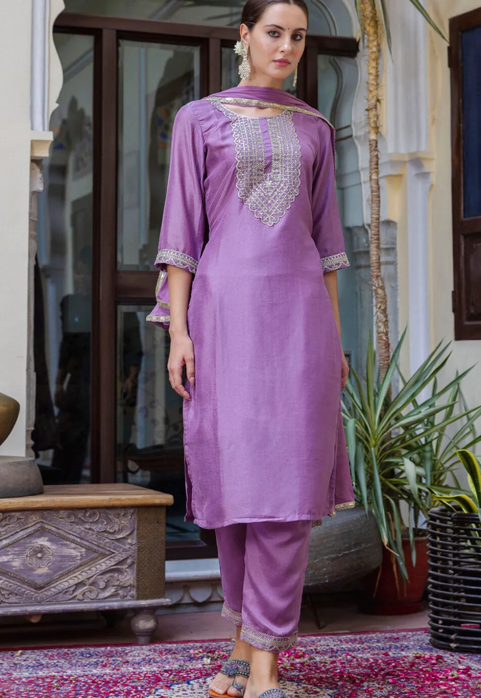 Embroidered Art Silk Pakistani Suit in Purple