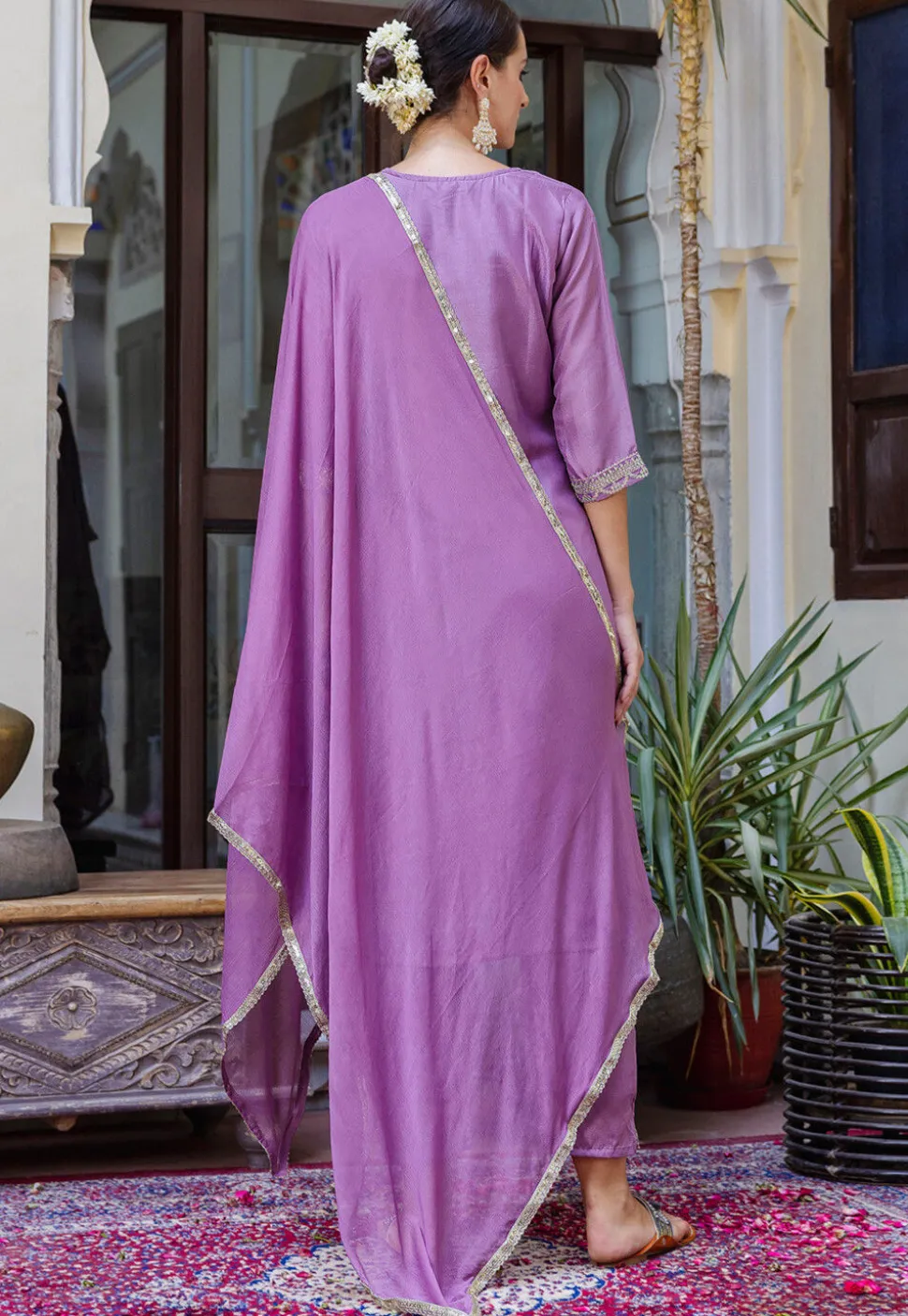 Embroidered Art Silk Pakistani Suit in Purple