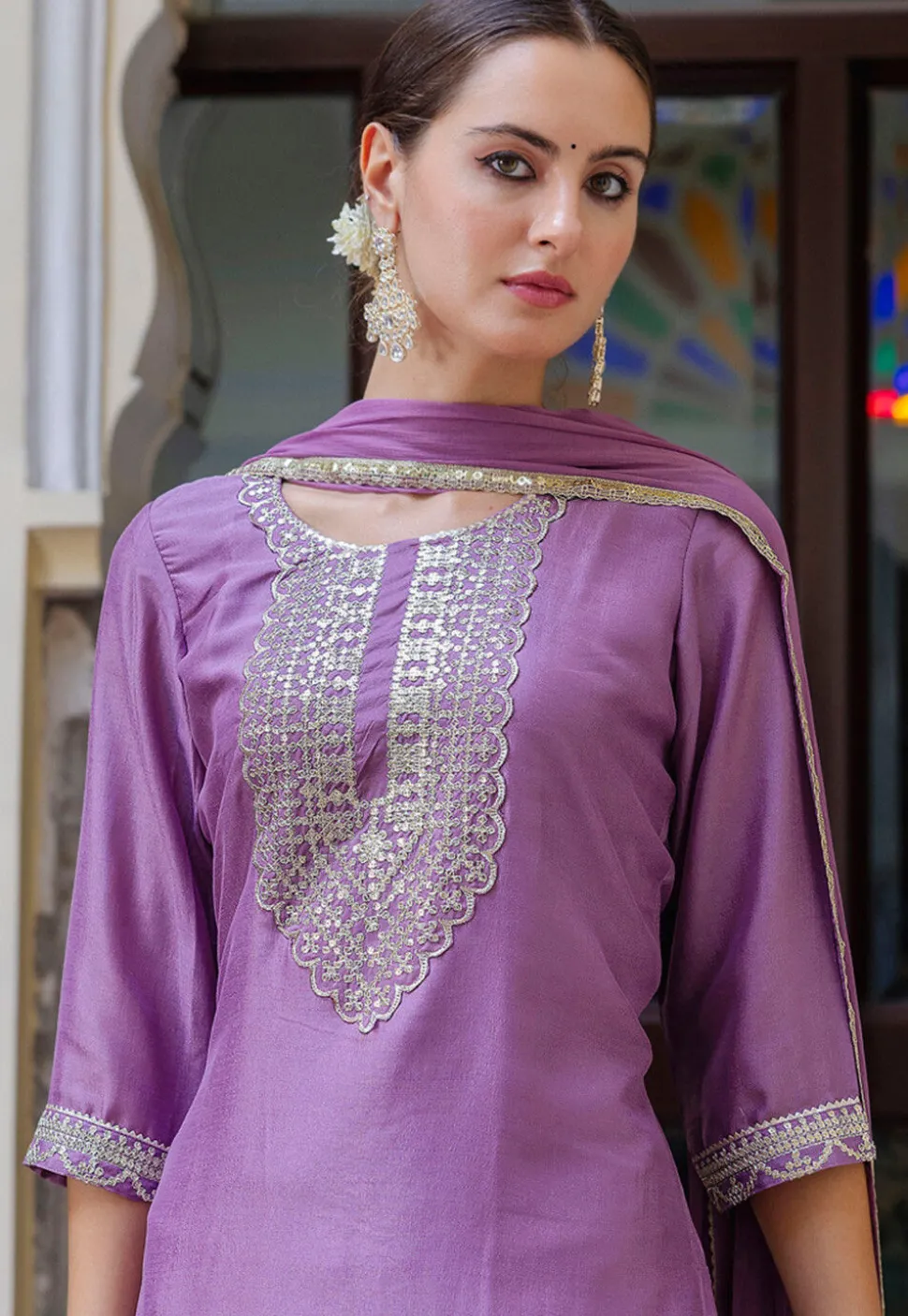 Embroidered Art Silk Pakistani Suit in Purple
