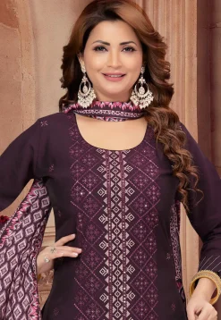 Embroidered Art Silk Pakistani Suit in Purple
