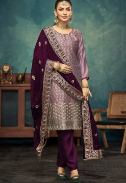 Embroidered Art Silk Pakistani Suit in Light Purple