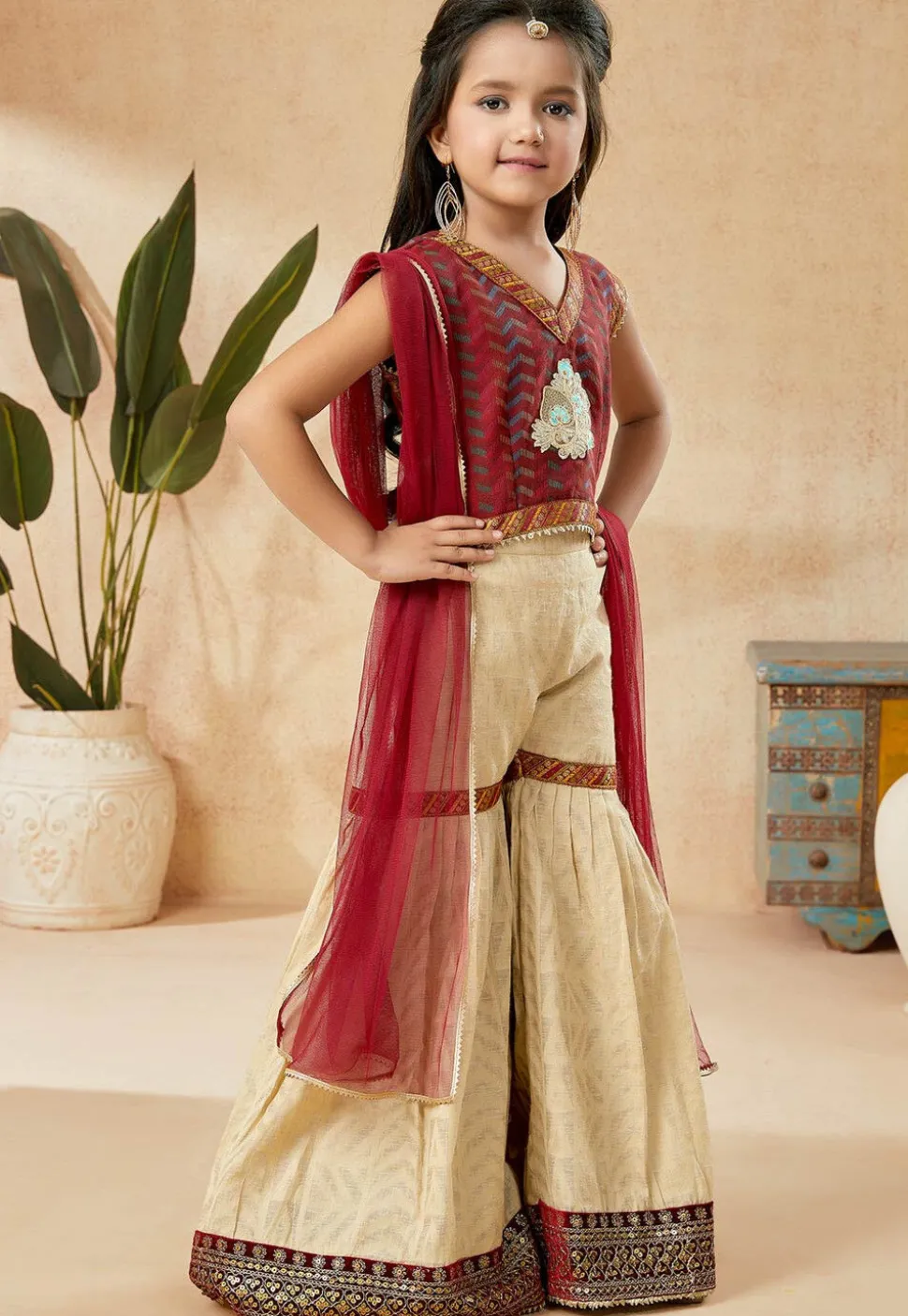 Embroidered Art Silk Pakistani Suit in Maroon