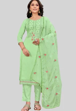 Embroidered Art Silk Pakistani Suit in Light Green
