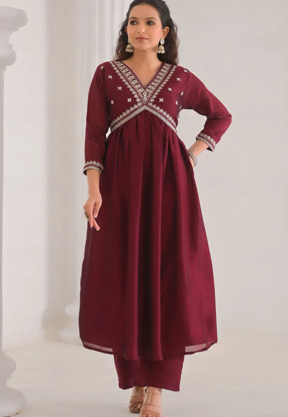 Embroidered Art Silk Pakistani Suit in Maroon
