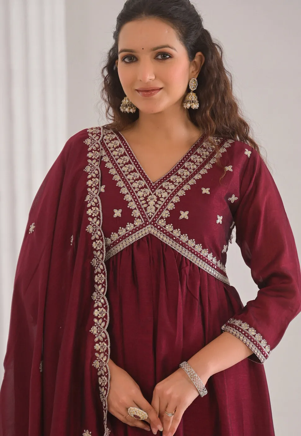 Embroidered Art Silk Pakistani Suit in Maroon