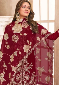 Embroidered Art Silk Pakistani Suit in Maroon