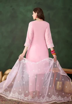 Embroidered Art Silk Pakistani Suit in Baby Pink