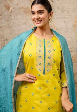 Embroidered Art Silk Pakistani Suit in Yellow