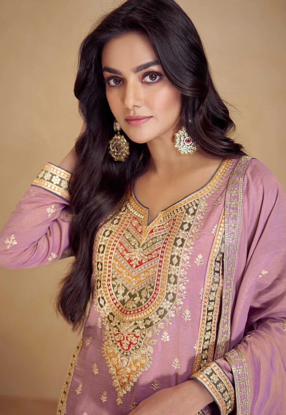 Embroidered Art Silk Pakistani Suit in Light Purple