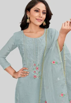 Embroidered Art Silk Pakistani Suit in Grey