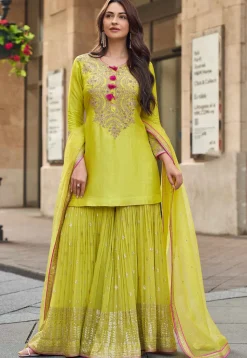 Embroidered Art Silk Pakistani Suit in Light Green