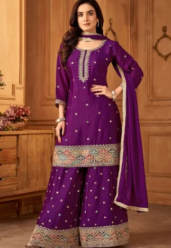 Embroidered Art Silk Pakistani Suit in Purple