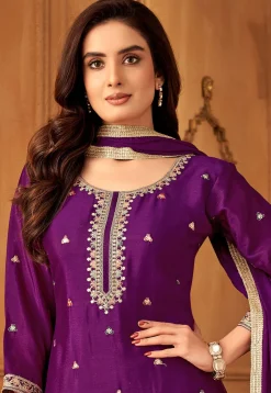 Embroidered Art Silk Pakistani Suit in Purple