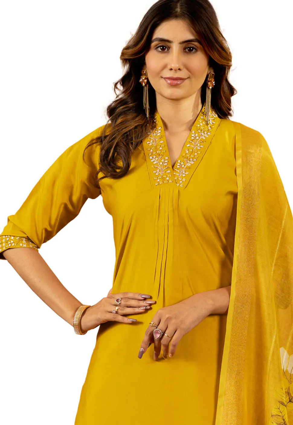 Embroidered Art Silk Pakistani Suit in Mustard