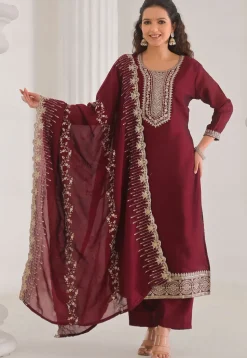 Embroidered Art Silk Pakistani Suit in Maroon