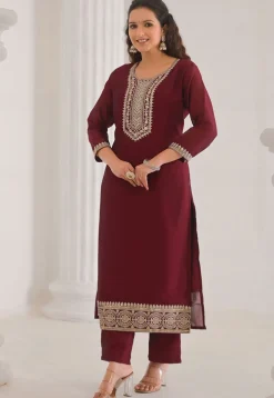 Embroidered Art Silk Pakistani Suit in Maroon