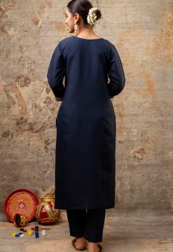 Embroidered Art Silk Pakistani Suit in Navy Blue