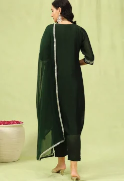 Embroidered Art Silk Pakistani Suit in Dark Green