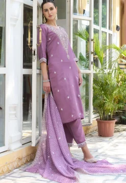 Embroidered Art Silk Pakistani Suit in Purple