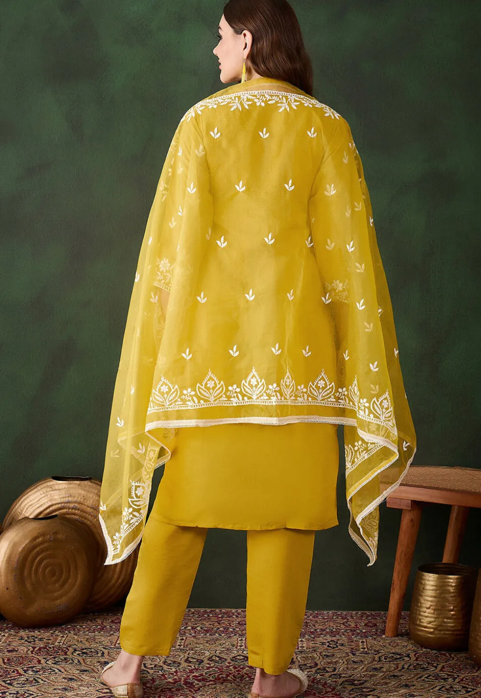 Embroidered Art Silk Pakistani Suit in Mustard