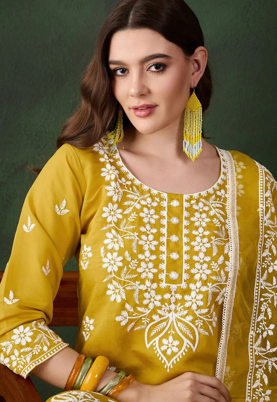 Embroidered Art Silk Pakistani Suit in Mustard