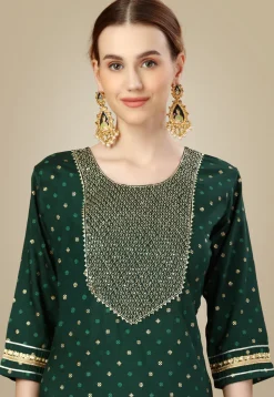 Embroidered Art Silk Pakistani Suit in Dark Green