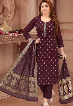 Embroidered Art Silk Pakistani Suit in Maroon