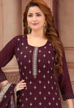 Embroidered Art Silk Pakistani Suit in Maroon