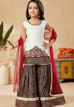 Embroidered Art Silk Pakistani Suit in Off White