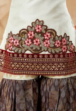 Embroidered Art Silk Pakistani Suit in Off White