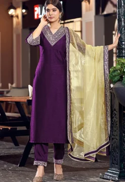 Embroidered Art Silk Pakistani Suit in Purple