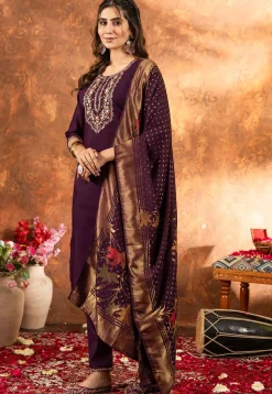 Embroidered Art Silk Pakistani Suit in Purple