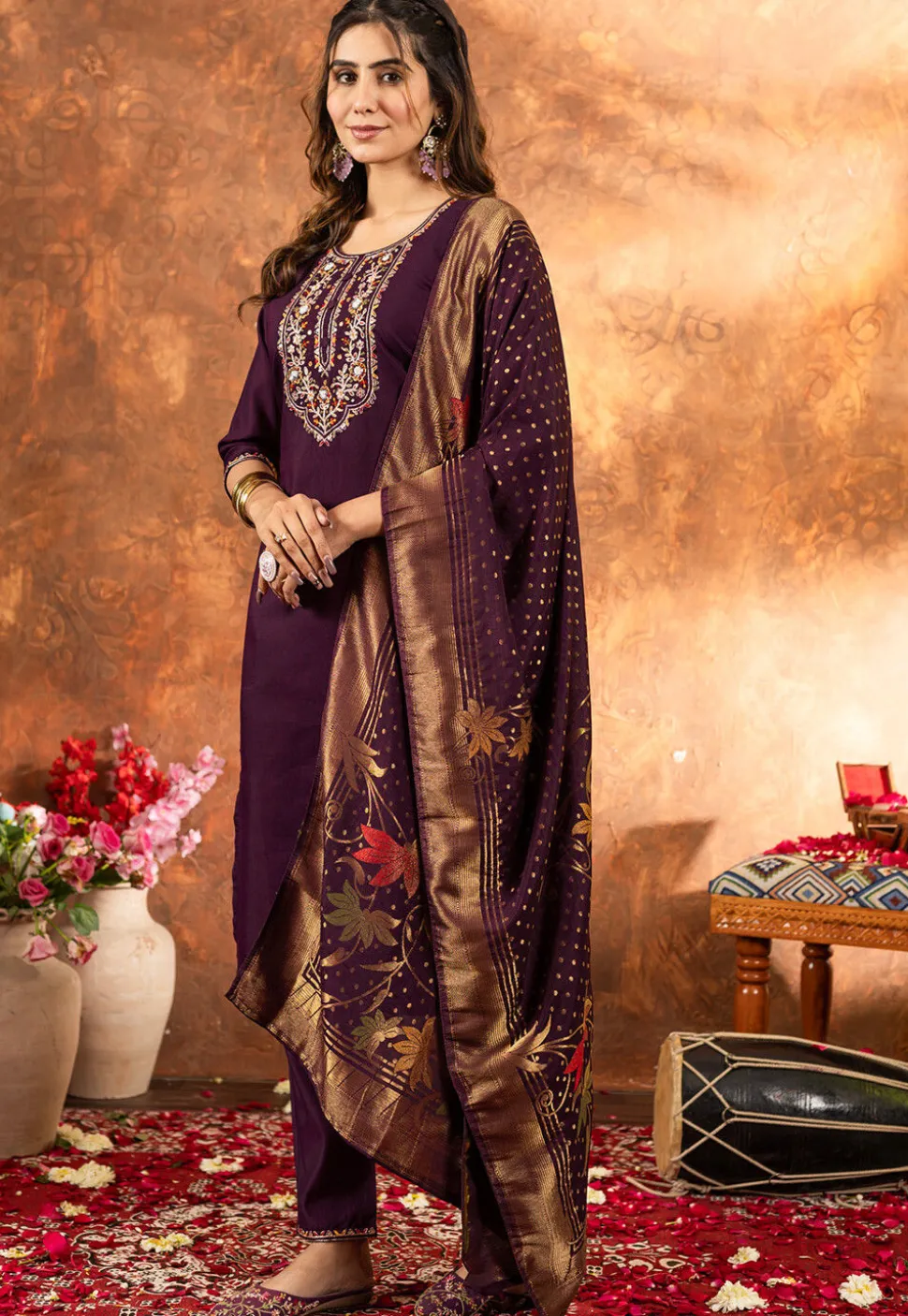 Embroidered Art Silk Pakistani Suit in Purple
