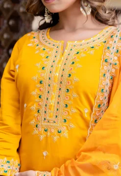 Embroidered Art Silk Pakistani Suit in Mustard