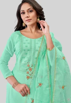 Embroidered Art Silk Pakistani Suit in Sea Green