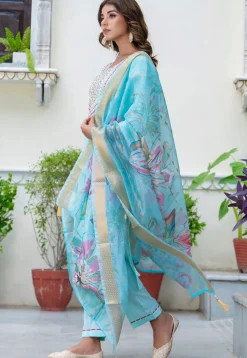Embroidered Art Silk Pakistani Suit in Light Blue