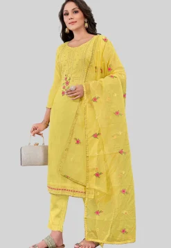 Embroidered Art Silk Pakistani Suit in Yellow