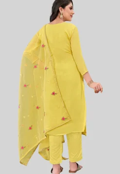Embroidered Art Silk Pakistani Suit in Yellow