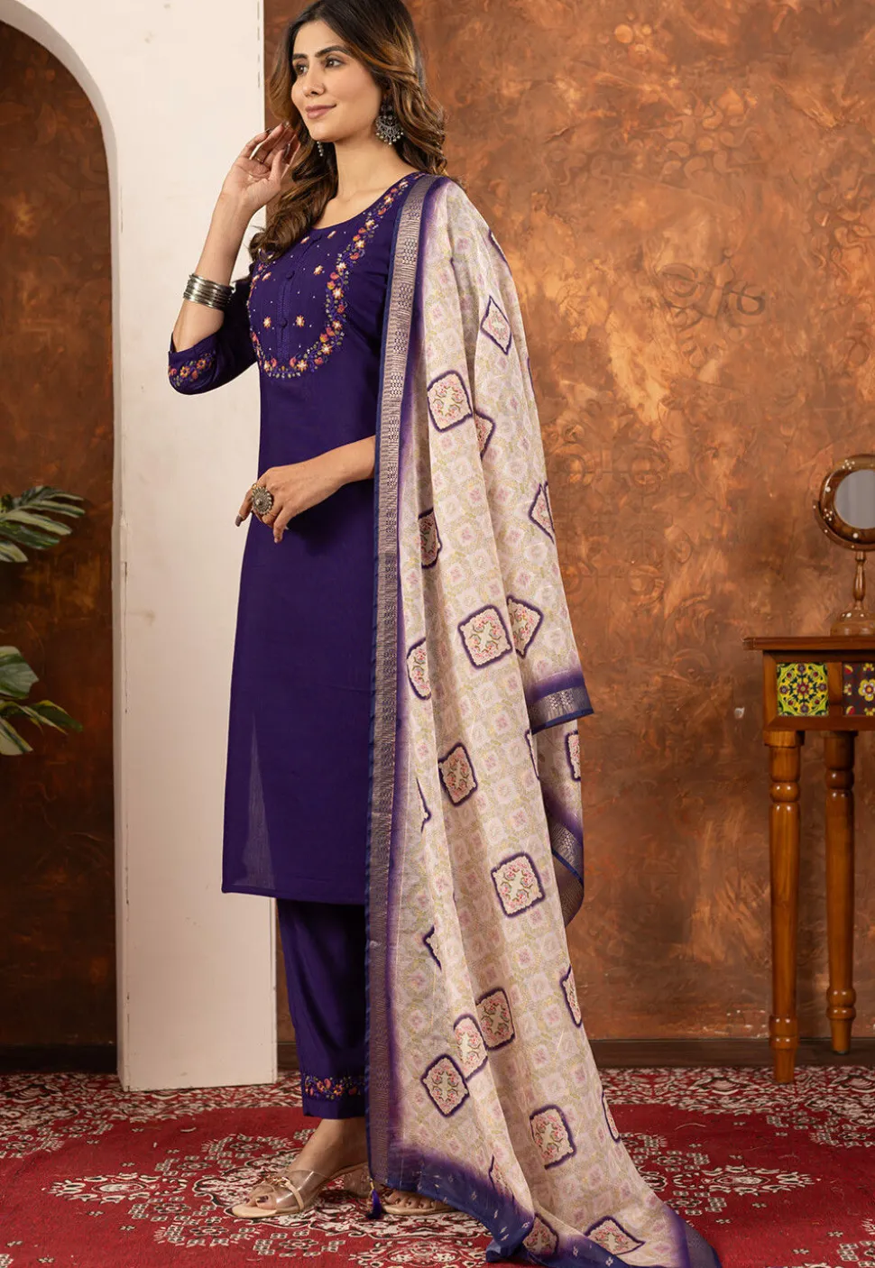 Embroidered Art Silk Pakistani Suit in Purple