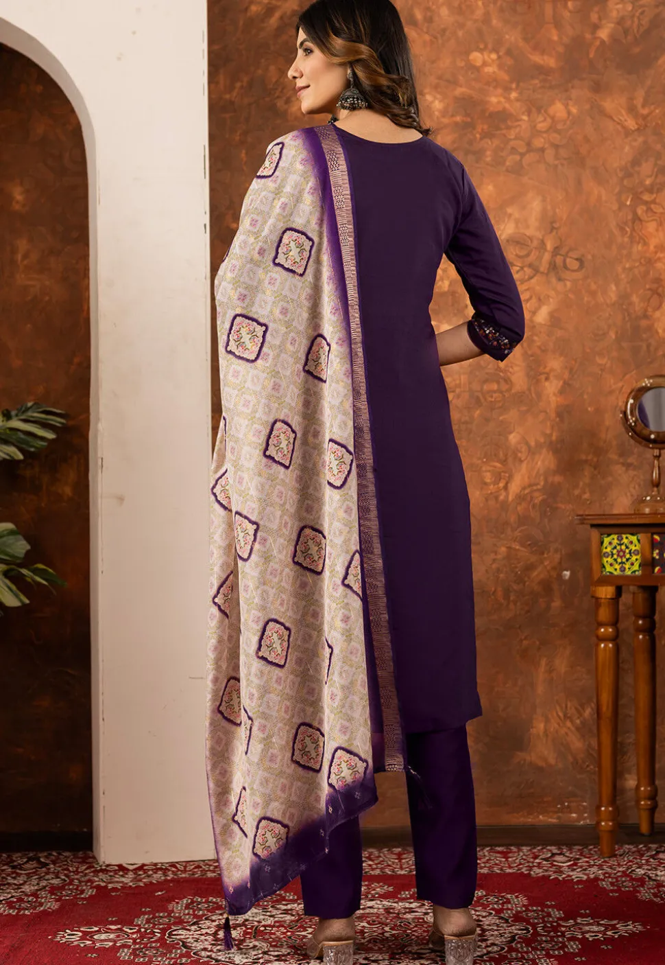 Embroidered Art Silk Pakistani Suit in Purple