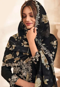 Embroidered Art Silk Pakistani Suit in Black
