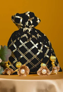 Embroidered Art Silk Potli Bag in Black