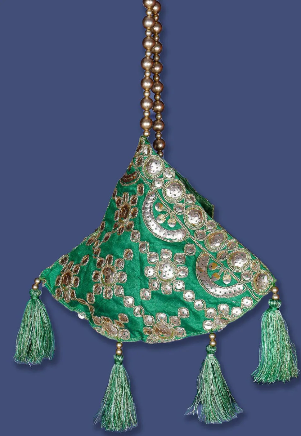 Embroidered Art Silk Potli Bag in Green