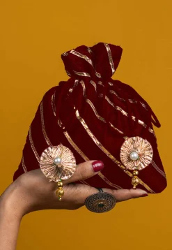 Embroidered Art Silk Potli Bag in Maroon