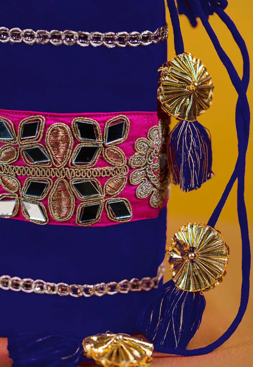 Embroidered Art Silk Potli Bag in Royal Blue