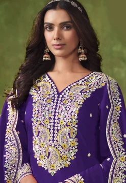 Embroidered Art Silk Punjabi Suit in Purple