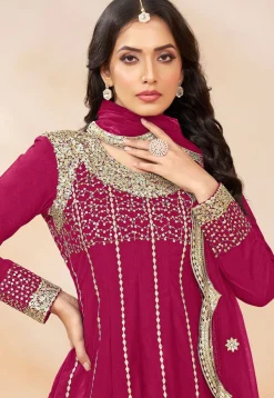 Embroidered Art Silk Punjabi Suit in Pink