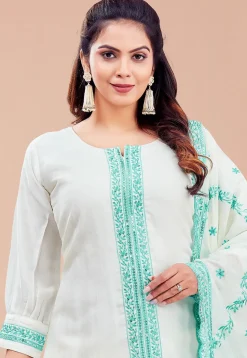 Embroidered Art Silk Punjabi Suit in Off White